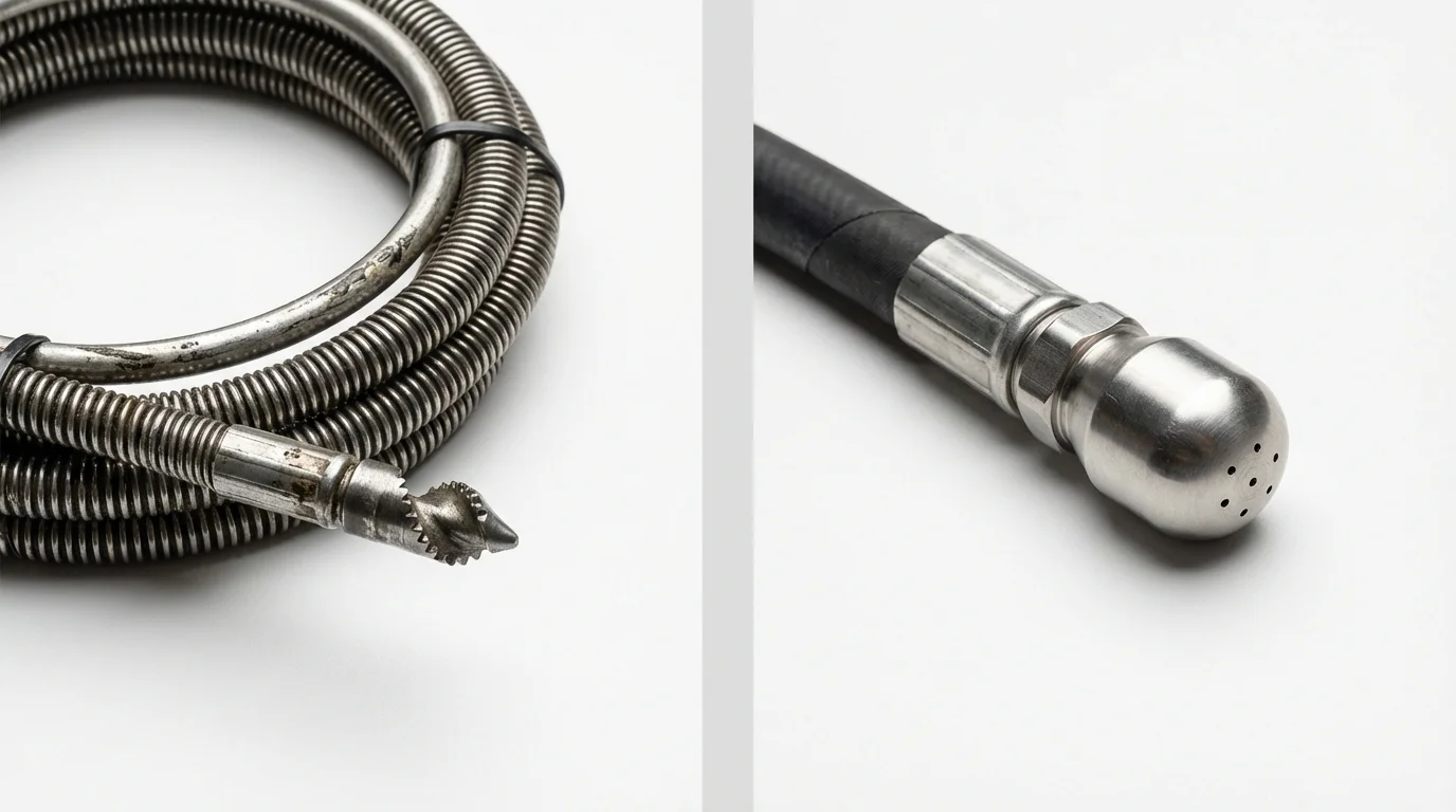 Drain snake cable and hydro jetting nozzle used for drain cleaning in Hubbard, OH