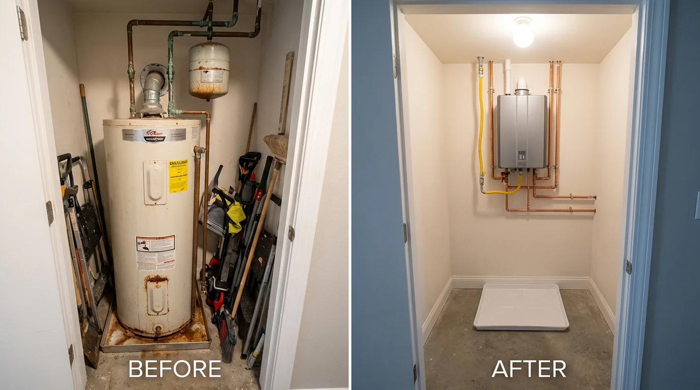 Tank water heater versus wall-mounted tankless unit comparison for Hubbard, OH homeowners
